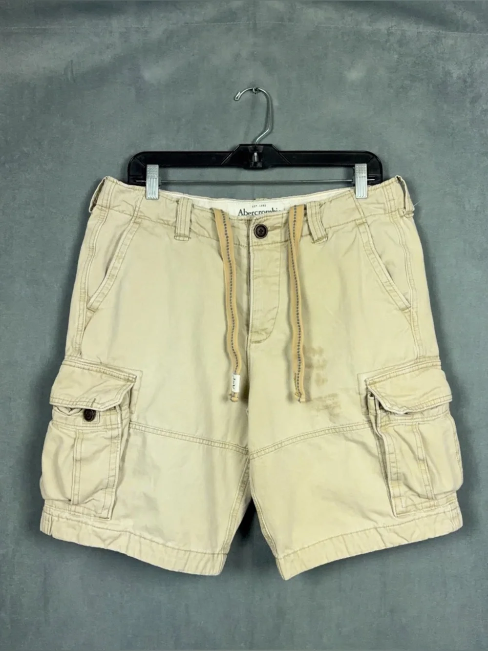 Y2K Abercrombie and Fitch Cargo Shorts Mens Size 33 Cream White Utility Distress